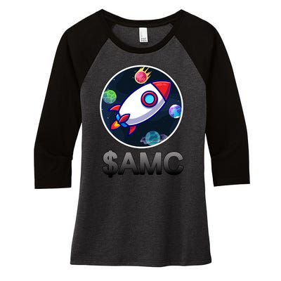 AMC Go To The Moon Rocket Ship Women's Tri-Blend 3/4-Sleeve Raglan Shirt