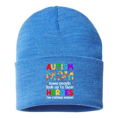 Autism Mom Cute Gift Some People Look Up To Their Heroes Gift Sustainable Knit Beanie