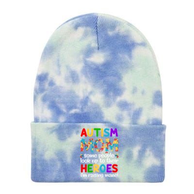 Autism Mom Cute Gift Some People Look Up To Their Heroes Gift Tie Dye 12in Knit Beanie