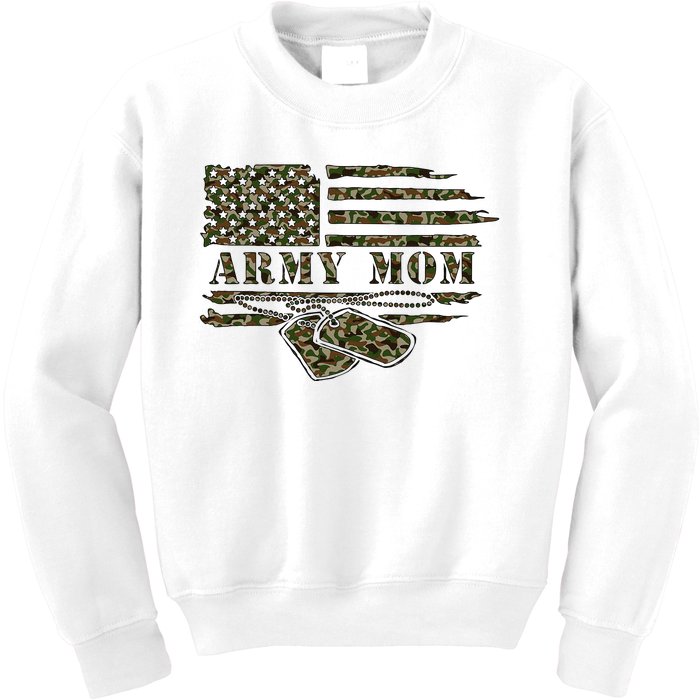 A.R.M.Y M.O.M Camo Us Flag Dog Tag Mothers Day Kids Sweatshirt