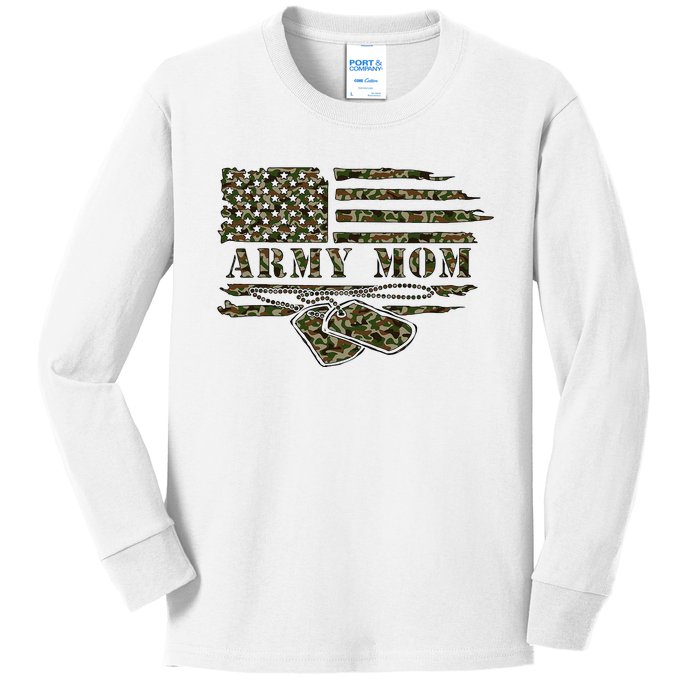 A.R.M.Y M.O.M Camo Us Flag Dog Tag Mothers Day Kids Long Sleeve Shirt