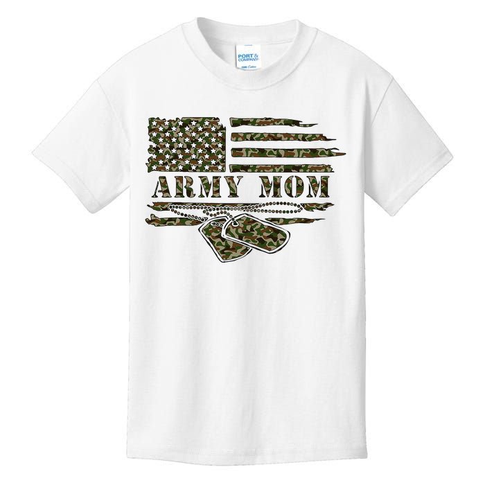 A.R.M.Y M.O.M Camo Us Flag Dog Tag Mothers Day Kids T-Shirt