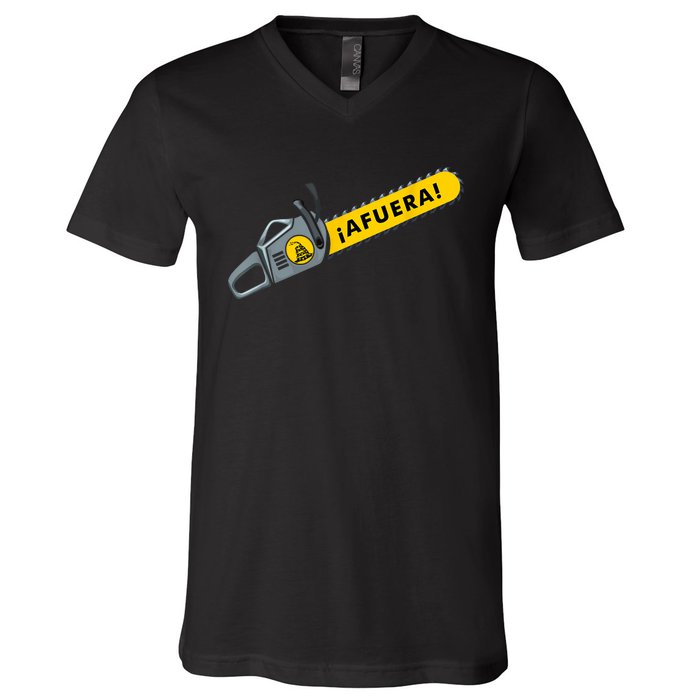 Afuera Milei Chainsaw Libertarian Ancap Liberty Freedom V-Neck T-Shirt