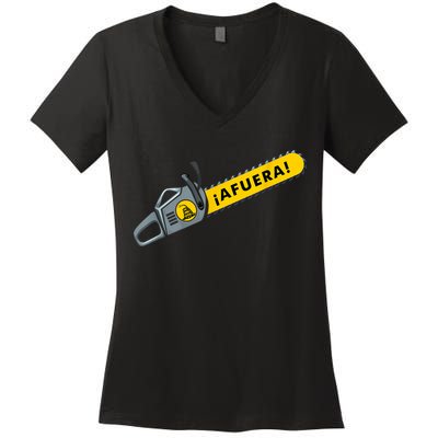 Afuera Milei Chainsaw Libertarian Ancap Liberty Freedom Women's V-Neck T-Shirt