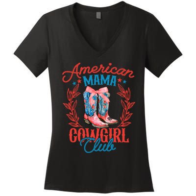 American Mama Cowgirl Club Retro Western Women's V-Neck T-Shirt