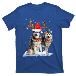 Alaskan Malamute Christmas Tree Lights Reindeer Xmas Pajama T-Shirt