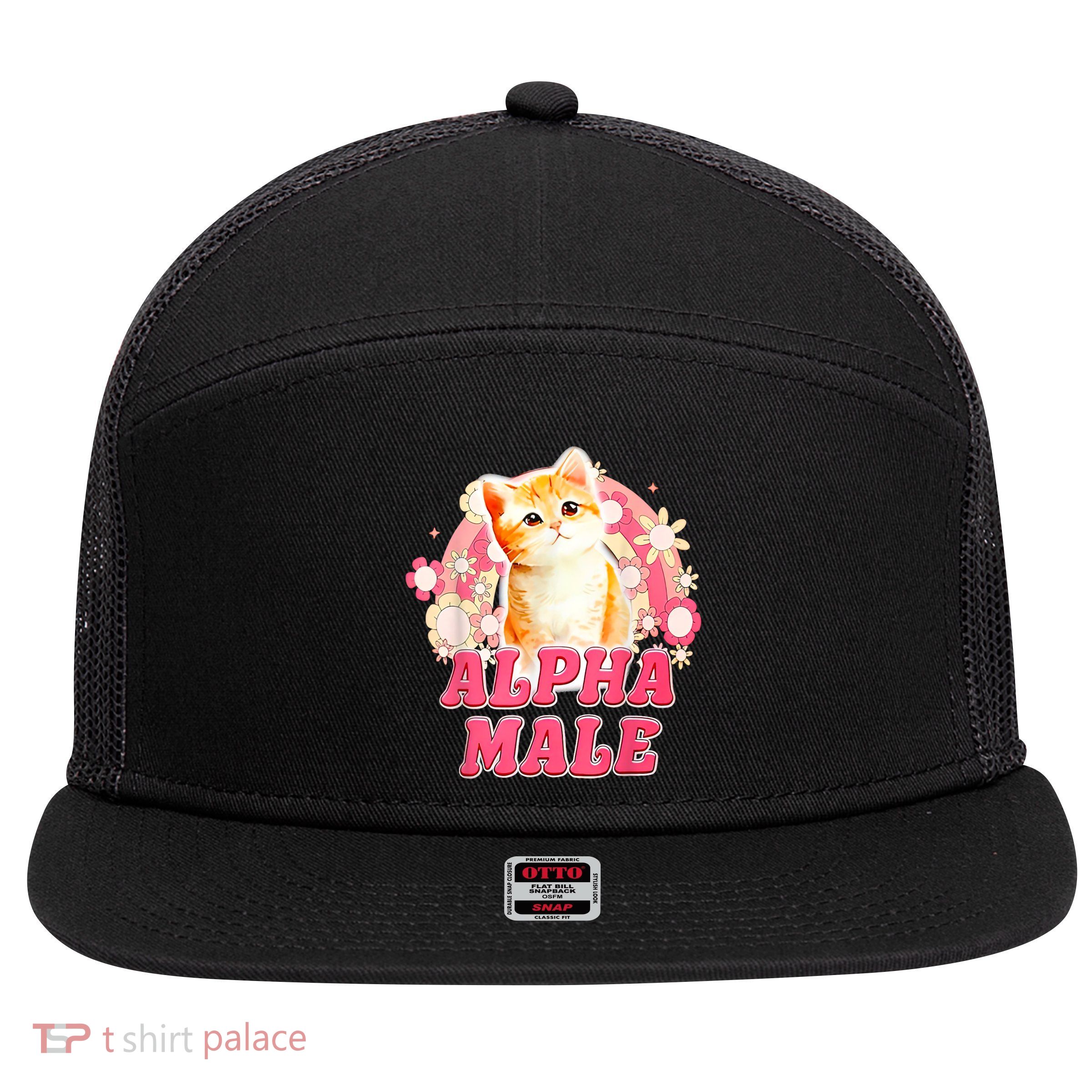 Alpha Male Cat Kitten Funny 7 Panel Mesh Trucker Snapback Hat