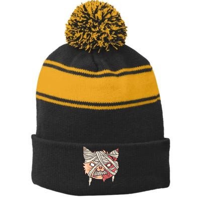 Angry Mummy Cat Stripe Pom Pom Beanie