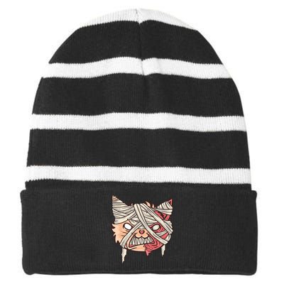 Angry Mummy Cat Striped Beanie with Solid Band