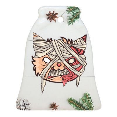 Angry Mummy Cat Ceramic Bell Ornament