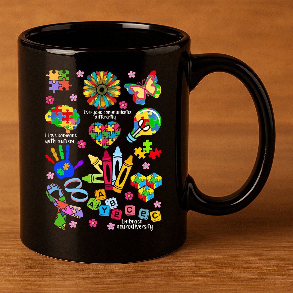 Autism Mashup Collage 11oz C Handle Ceramic Mug