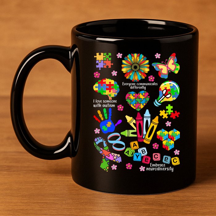 Autism Mashup Collage 11oz C Handle Ceramic Mug