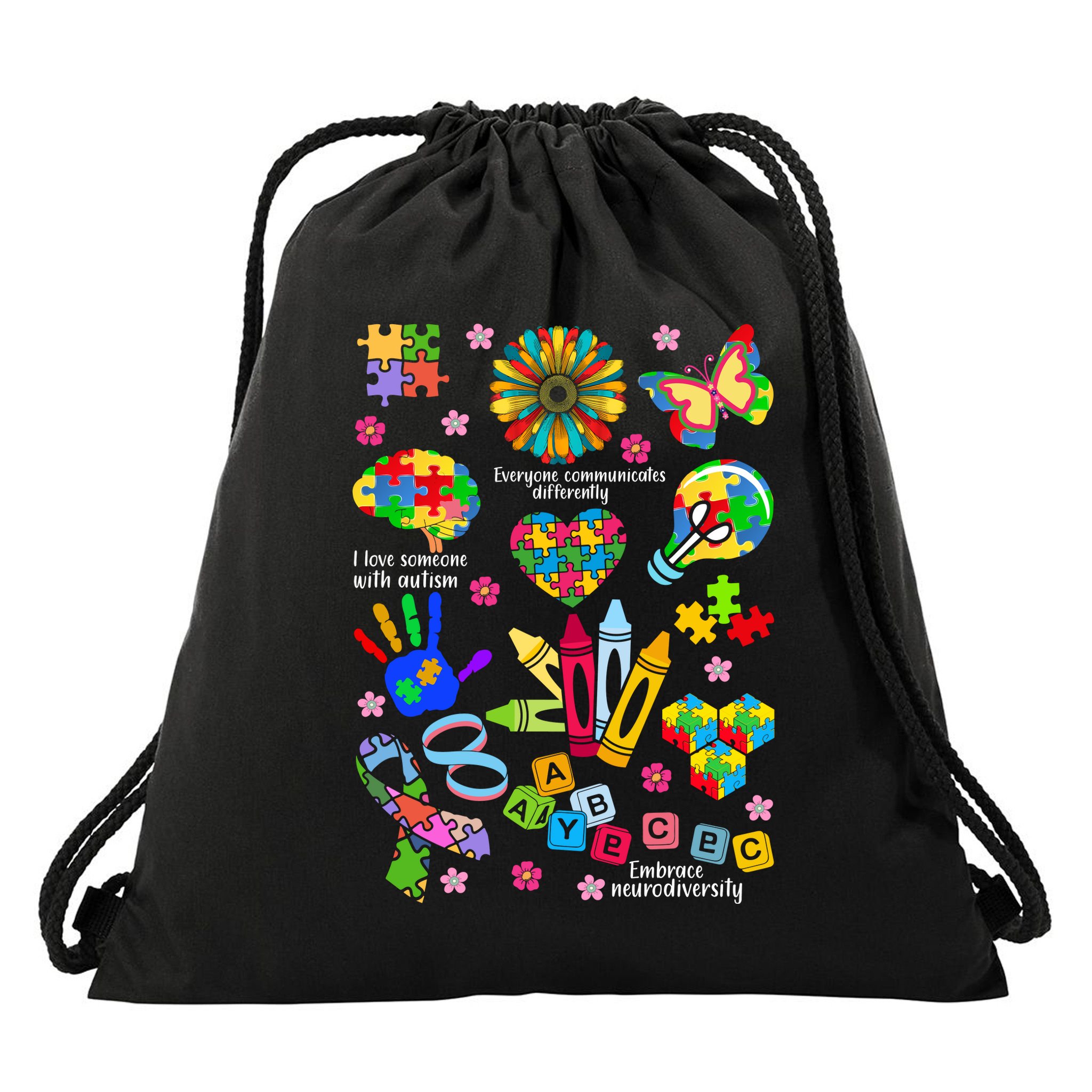Autism Mashup Collage Drawstring Bag