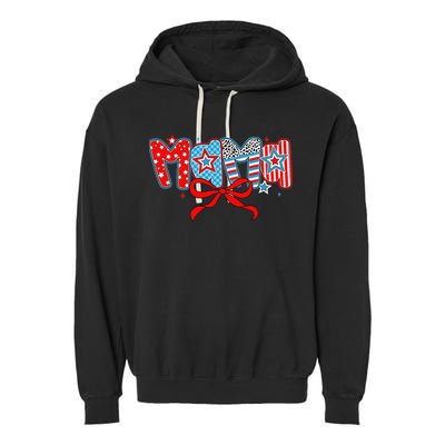 American Mama Coquette Bow Preppy 4th Of July 1776 USA Mom Garment-Dyed Fleece Hoodie