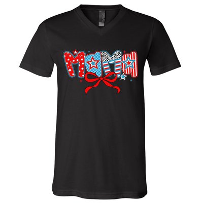 American Mama Coquette Bow Preppy 4th Of July 1776 USA Mom V-Neck T-Shirt