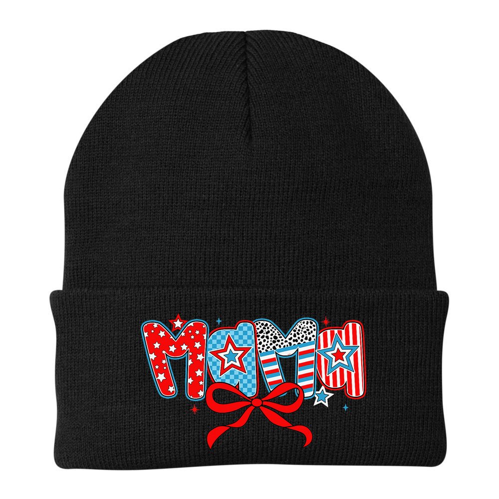 American Mama Coquette Bow Preppy 4th Of July 1776 USA Mom Beanie