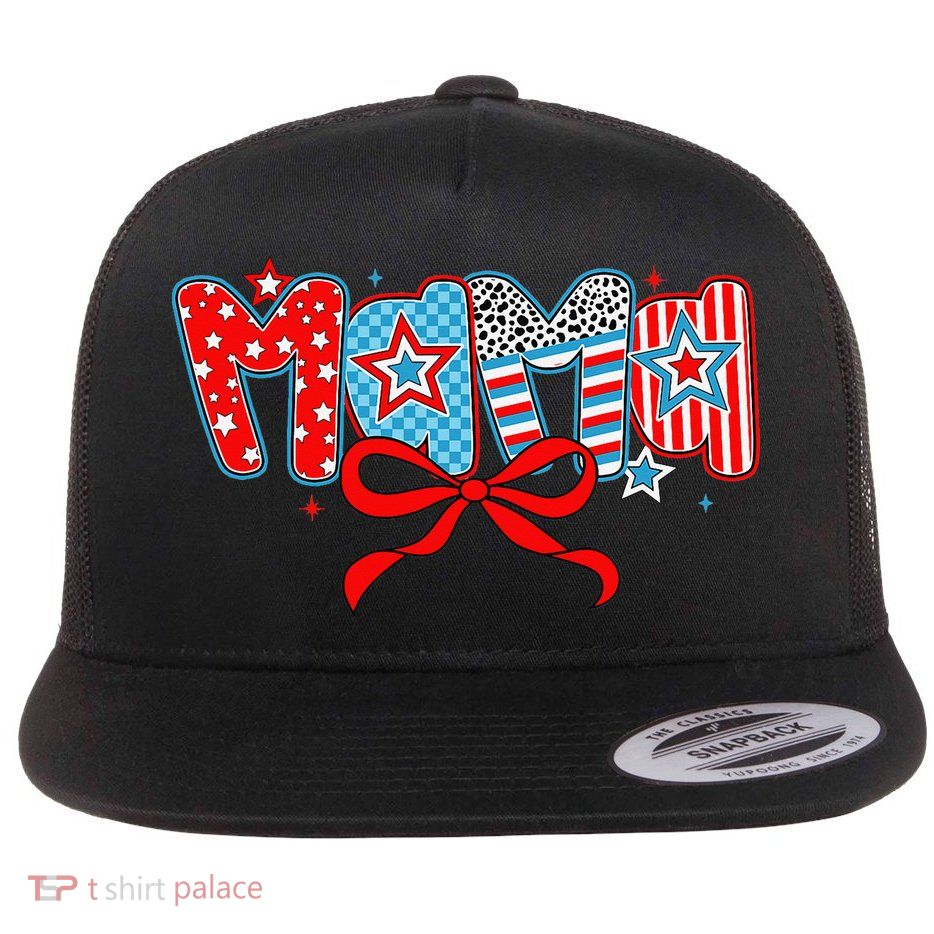 American Mama Coquette Bow Preppy 4th Of July 1776 USA Mom Flatbill Hat