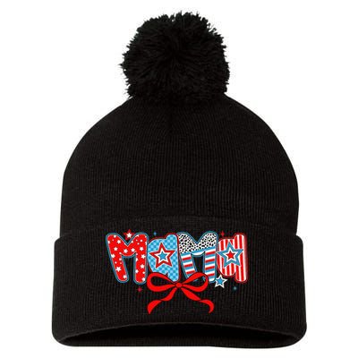 American Mama Coquette Bow Preppy 4th Of July 1776 USA Mom Pom Pom 12in Knit Beanie
