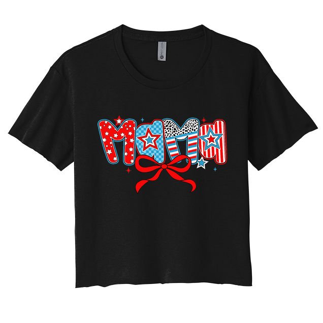 American Mama Coquette Bow Preppy 4th Of July 1776 USA Mom Women's Crop Top Tee