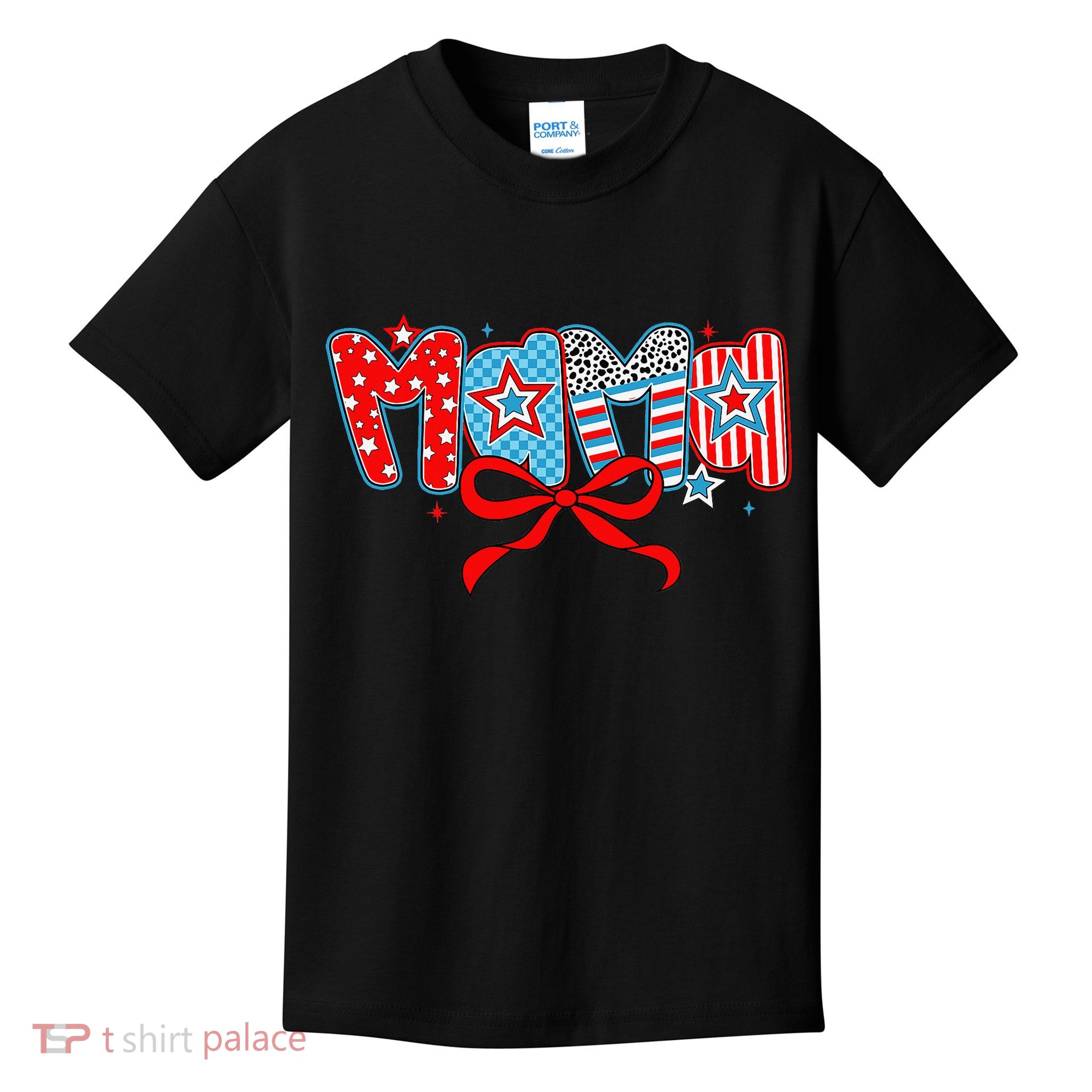 American Mama Coquette Bow Preppy 4th Of July 1776 USA Mom Kids T-Shirt