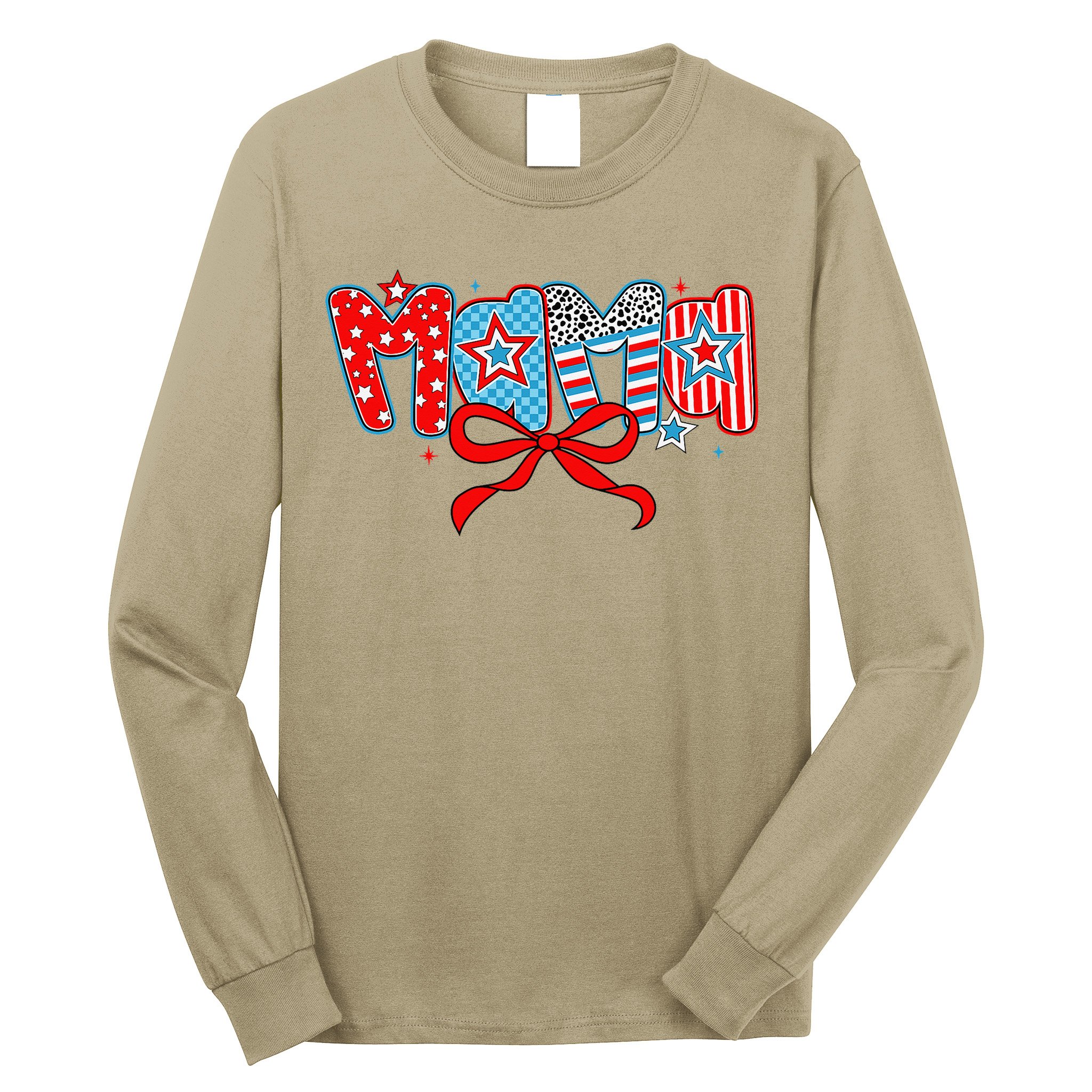 American Mama Coquette Bow Preppy 4th Of July 1776 USA Mom Long Sleeve Shirt