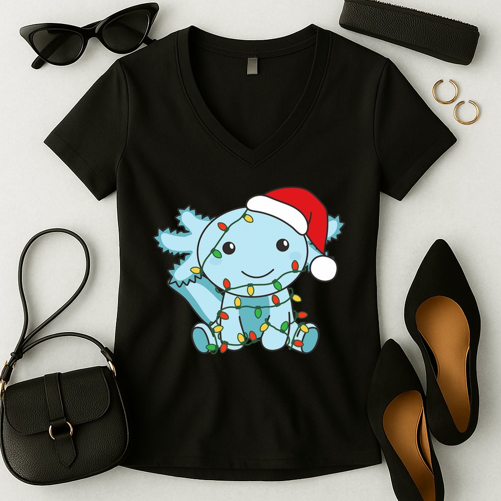 Axolotl Merry Christmas Winter Axolotls Christmas Women's V-Neck T-Shirt