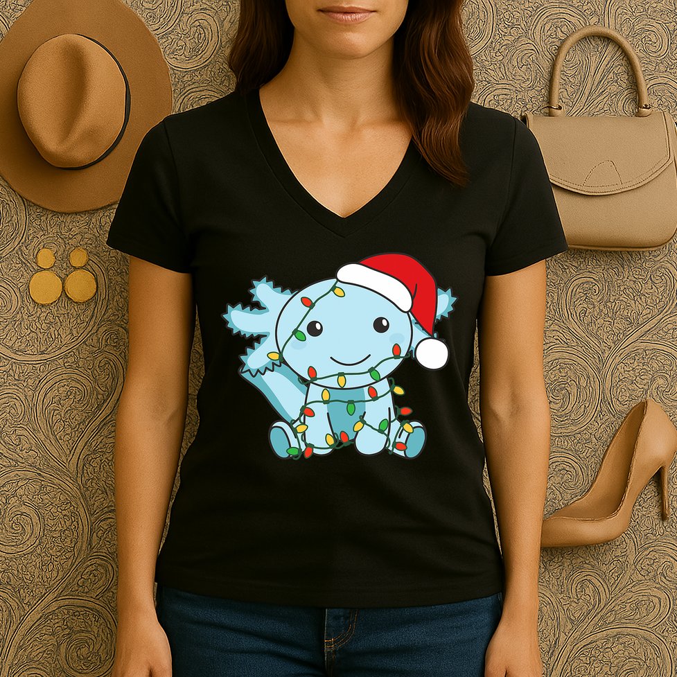 Axolotl Merry Christmas Winter Axolotls Christmas Women's V-Neck T-Shirt