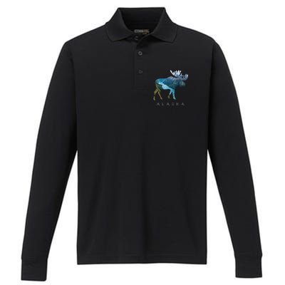 Alaska Moose Chugach National Forest State Park Souvenir Performance Long Sleeve Polo