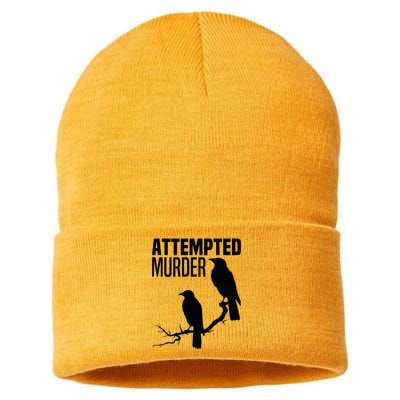 Attempted Murder Crows Raven Bird Meme Sustainable Knit Beanie