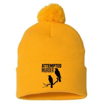 Attempted Murder Crows Raven Bird Meme Pom Pom 12in Knit Beanie