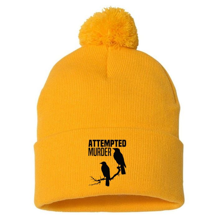 Attempted Murder Crows Raven Bird Meme Pom Pom 12in Knit Beanie