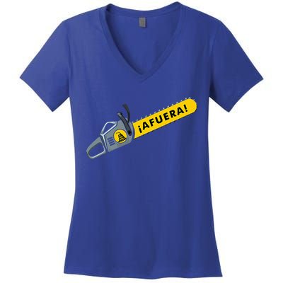 Afuera Milei Chainsaw Libertarian Ancap Liberty Freedom Women's V-Neck T-Shirt