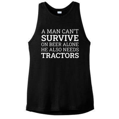 A Man Can’T Survive On Beer Alone He Also Needs Tractors Ladies PosiCharge Tri-Blend Wicking Tank