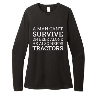 A Man Can’T Survive On Beer Alone He Also Needs Tractors Womens CVC Long Sleeve Shirt