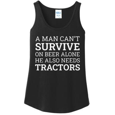 A Man Can’T Survive On Beer Alone He Also Needs Tractors Ladies Essential Tank