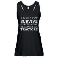 A Man Can’T Survive On Beer Alone He Also Needs Tractors Ladies Essential Flowy Tank