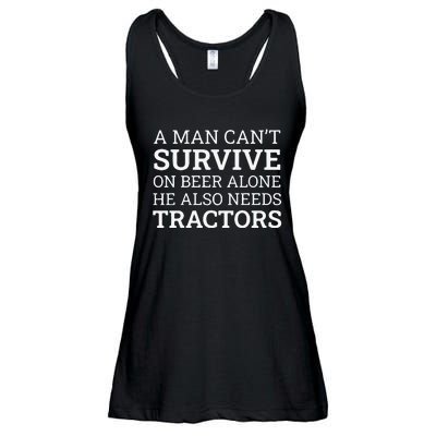 A Man Can’T Survive On Beer Alone He Also Needs Tractors Ladies Essential Flowy Tank