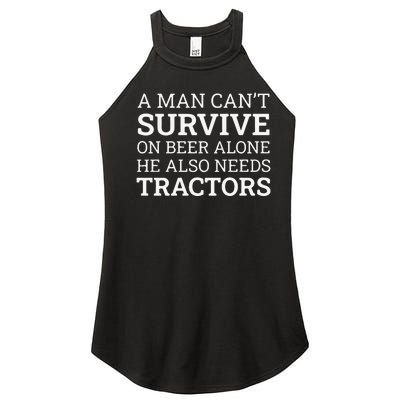 A Man Can’T Survive On Beer Alone He Also Needs Tractors Women's Perfect Tri Rocker Tank