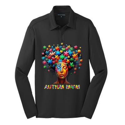 Autism Mom Colorful Puzzle Mother Autism Awareness Mama Gift Silk Touch Performance Long Sleeve Polo