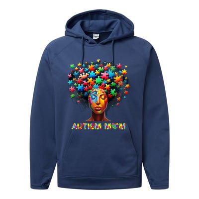 Autism Mom Colorful Puzzle Mother Autism Awareness Mama Gift Performance Fleece Hoodie