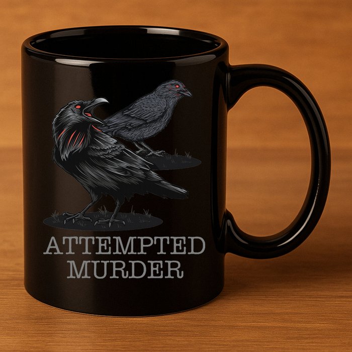 Attempted Murder Crows & Raven Funny Crow Birds 11oz C Handle Ceramic Mug