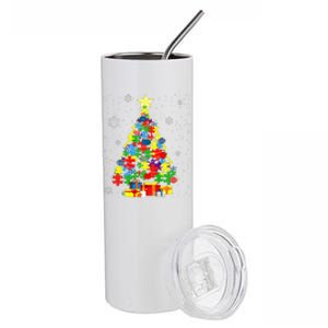 Autism Merry Christmas Autism Awareness Puzzel Xmas Pajama Gift Stainless Steel Tumbler