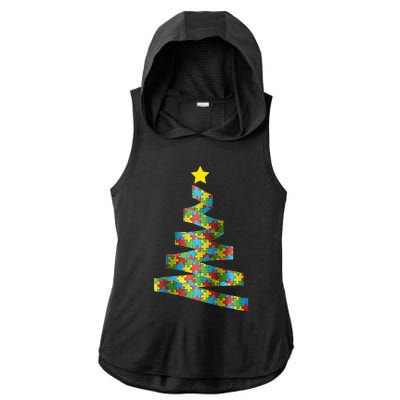 Autism Merry Christmas Autism Awareness Puzzel Xmas Pajama Ladies PosiCharge Tri-Blend Wicking Draft Hoodie Tank