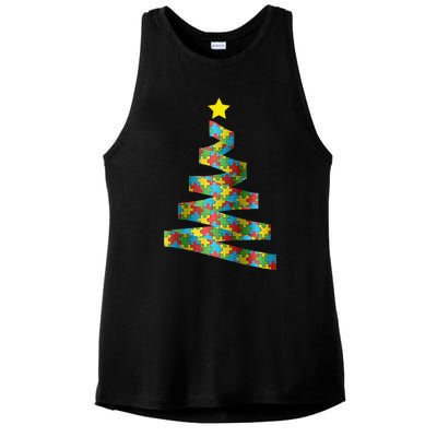 Autism Merry Christmas Autism Awareness Puzzel Xmas Pajama Ladies PosiCharge Tri-Blend Wicking Tank