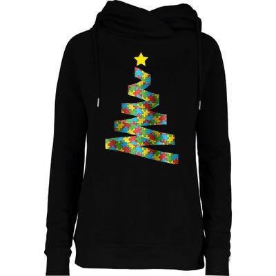 Autism Merry Christmas Autism Awareness Puzzel Xmas Pajama Womens Funnel Neck Pullover Hood