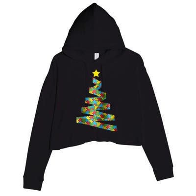 Autism Merry Christmas Autism Awareness Puzzel Xmas Pajama Crop Fleece Hoodie