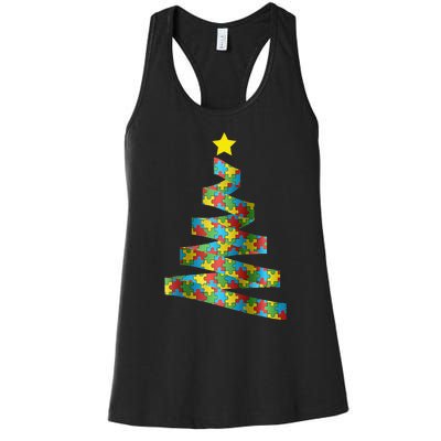 Autism Merry Christmas Autism Awareness Puzzel Xmas Pajama Women's Racerback Tank