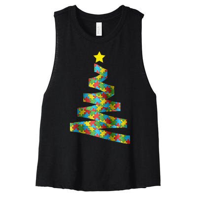 Autism Merry Christmas Autism Awareness Puzzel Xmas Pajama Women's Racerback Cropped Tank