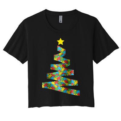 Autism Merry Christmas Autism Awareness Puzzel Xmas Pajama Women's Crop Top Tee