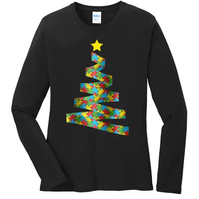 Autism Merry Christmas Autism Awareness Puzzel Xmas Pajama Ladies Long Sleeve Shirt